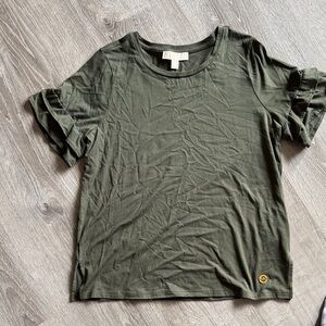MICHAEL Michael Kors Dark Green Ruffle Sleeve Tee